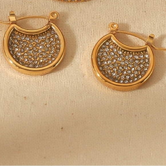 Elegant Lady Geometric Inlay Stainless Steel Zircon 18K  ,Gold Plated Ear Studs. - Picture 2 of 4